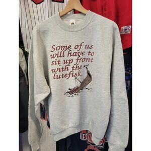 vtg 90s FUNNY NORDIC VIKING Sweatshirt xl // funny boat lake joke skater grunge